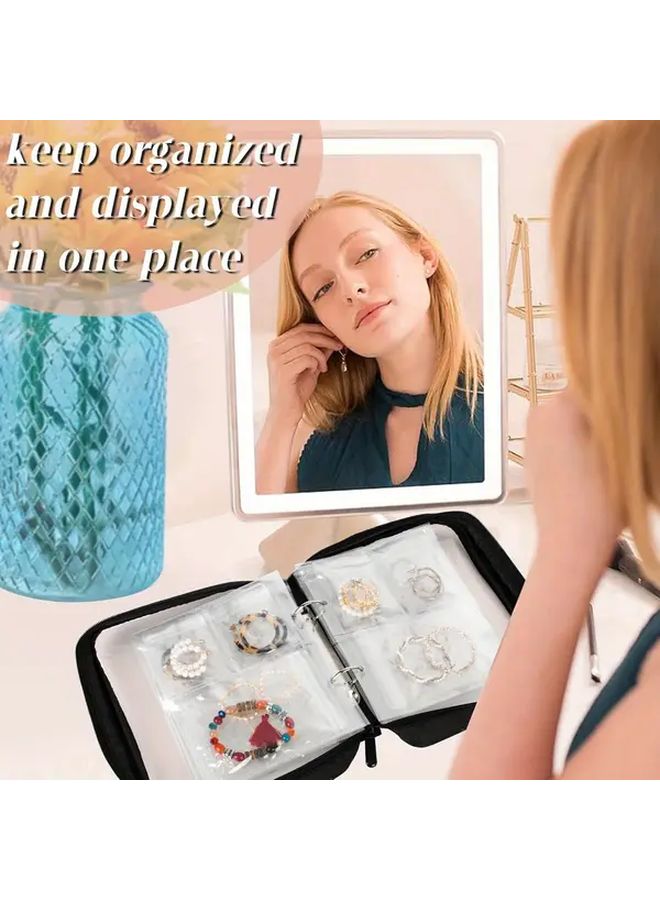Black Jewelry Organizer Travel Case with Clear Zipper Pouch and Bags for Storage - Image 2